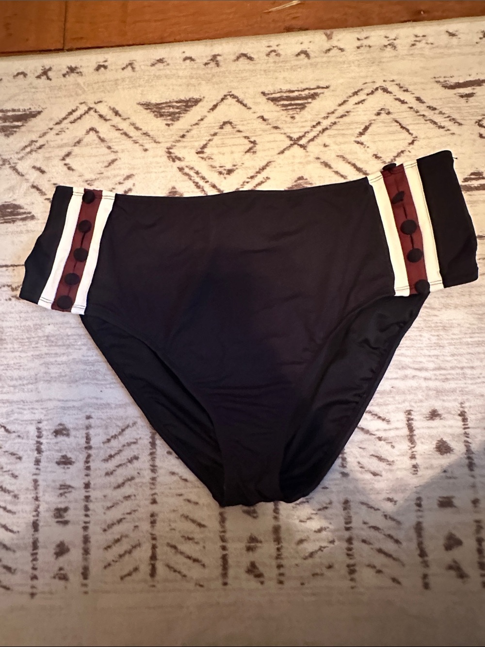 Bleu Rod Beattie Black Bikini Bottom with Brown & Cream Side Stripes